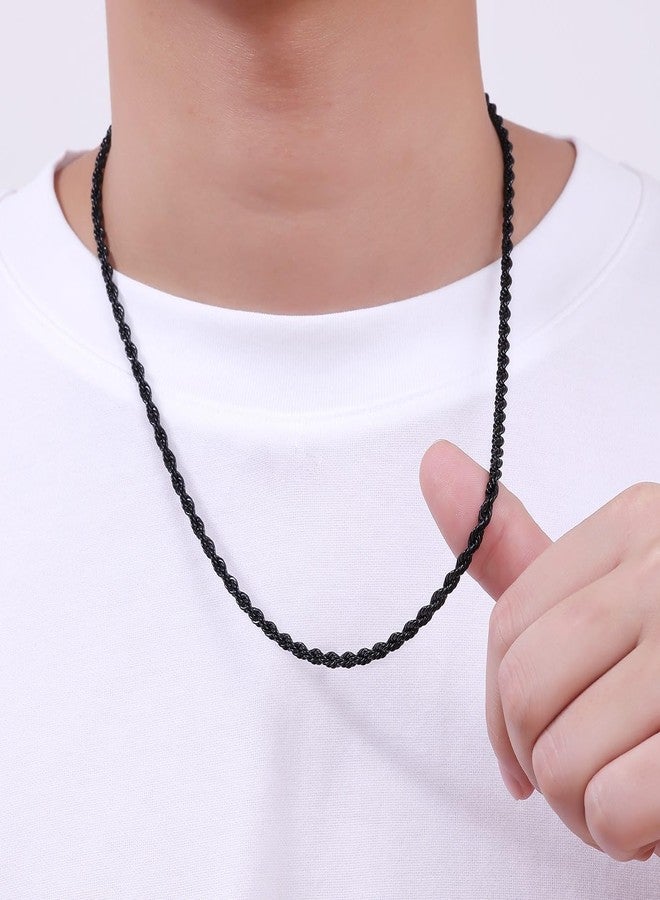 Fiusem Black Rope Chain for Men, 4mm Stainless Steel Necklace for Men and Women, Rope Chain 26 Inches - Image 4